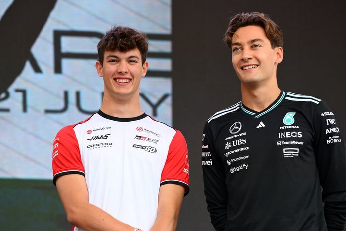 George Russell, Mercedes, Oliver Bearman, Haas F1 Team
