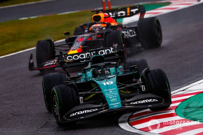 Lance Stroll, Aston Martin AMR22, Max Verstappen, Red Bull Racing RB18