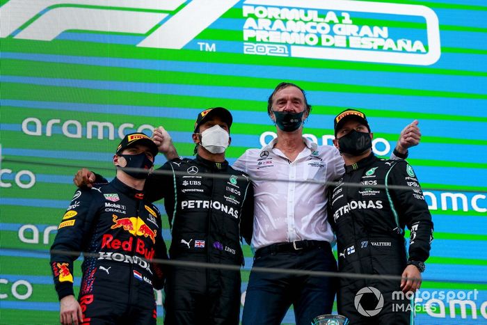 Podio: segundo lugar Max Verstappen, Red Bull Racing, ganador de la carrera Lewis Hamilton, Mercedes, tercer lugar Valtteri Bottas, Mercedes