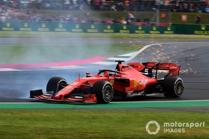 Sebastian Vettel, Ferrari SF90 after running into the back of Max Verstappen, Red Bull Racing RB15 