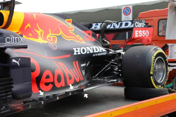 Detalle del suelo del Red Bull Racing RB16B