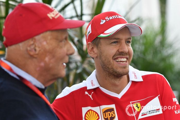 Niki Lauda, Mercedes AMG F1 Non-Executive Chairman and Sebastian Vettel, Ferrari 