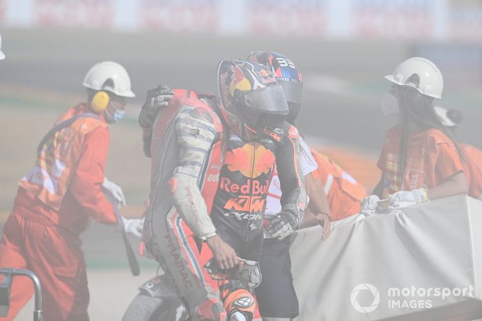 Caída de Jack Miller, Pramac Racing y Brad Binder, Red Bull KTM Factory Racing 