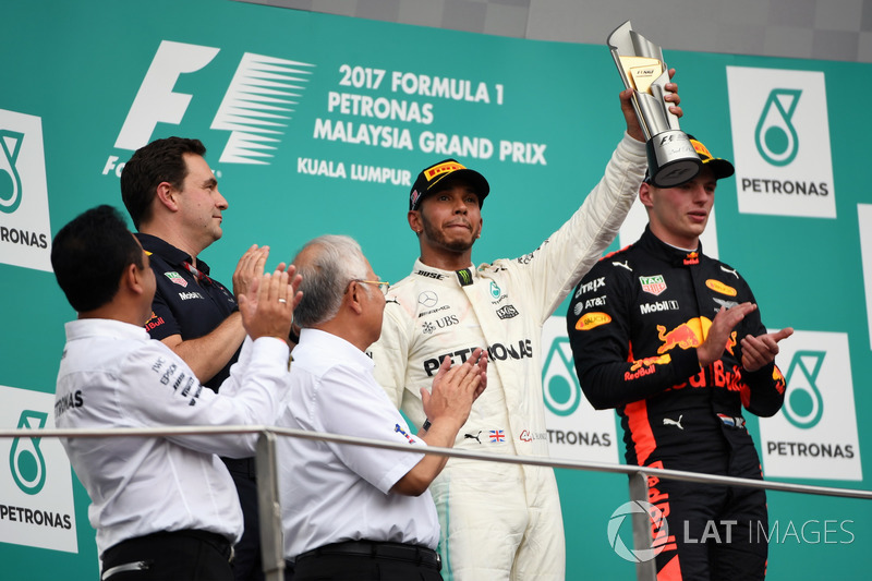 Lewis Hamilton, Mercedes AMG F1 celebrates on the podium