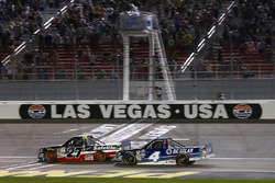 Ben Rhodes, ThorSport Racing Toyota and Christopher Bell, Kyle Busch Motorsports Toyota checkered flag
