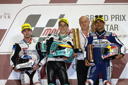 Podium : le vainqueur Joan Mir, Leopard Racing; le deuxième, John McPhee, British Talent Team; le troisième, Jorge Martin, Del Conca Gresini Racing Moto3