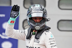 Nico Rosberg, Mercedes AMG F1 celebrates his second position in qualifying parc ferme