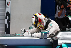 Переможець гонки Льюїс Хемілтон, Mercedes AMG F1 W07 Hybrid святкує в закритому парку