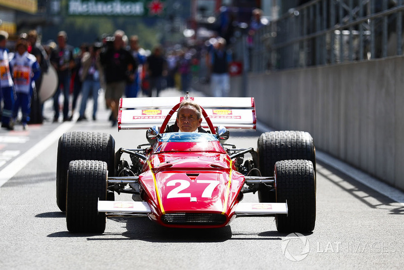 Belgian racing legend Jacky Ickx demonstrates a Ferrari 312B