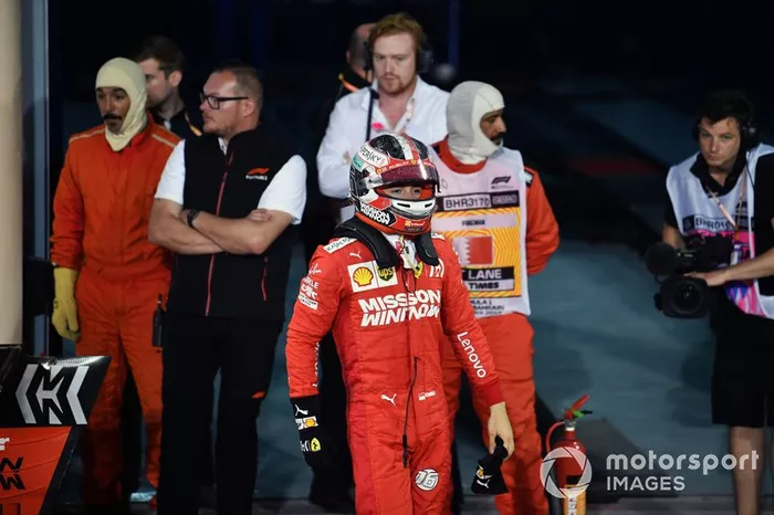 Charles Leclerc, Ferrari, tercero, en Parc Ferme