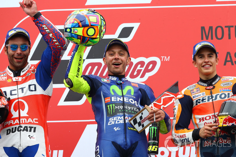 2017: 1. Valentino Rossi, 2. Danilo Petrucci, 3. Marc Marquez