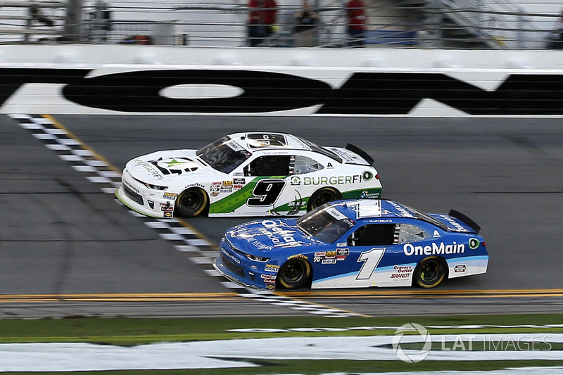 Tyler Reddick, JR Motorsports, BurgerFi Chevrolet Camaro takes the checkered flag