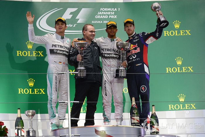 2014: 1. Lewis Hamilton, 2. Nico Rosberg, 3. Sebastian Vettel