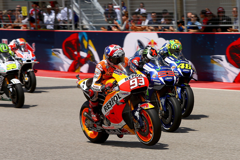 Start: Marc Marquez, Jorge Lorenzo und Valentino Rossi