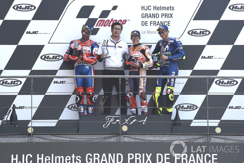 #5 GP de Francia - Podio: Marc Márquez, Danilo Petrucci, Valentino Rossi