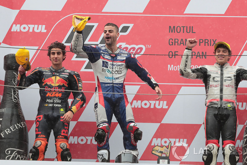 Podio: ganador Romano Fenati, Snipers Team, Niccolo Antonelli, Red Bull KTM Ajo, Marco Bezzecchi, CIP-Unicom Starker