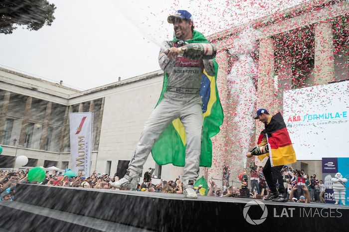 Podio: ganador de la carrera Sam Bird, DS Virgin Racing, segundo lugar Lucas di Grassi, Audi Sport ABT Schaeffler, y tercer lugar Andre Lotterer, Techeetah