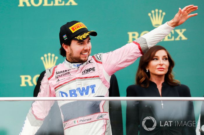 Sergio Perez, Force India celebra en el podio