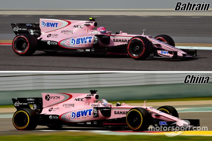 Comparación de aletas de tiburón del Force India VJM10