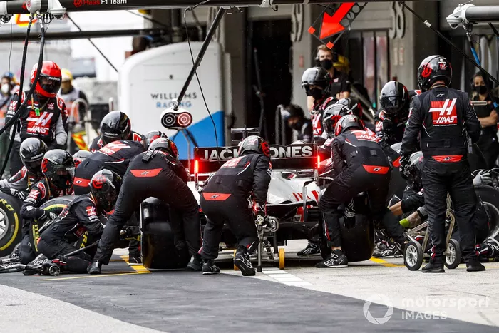 Romain Grosjean, Haas VF-20, makes a stop