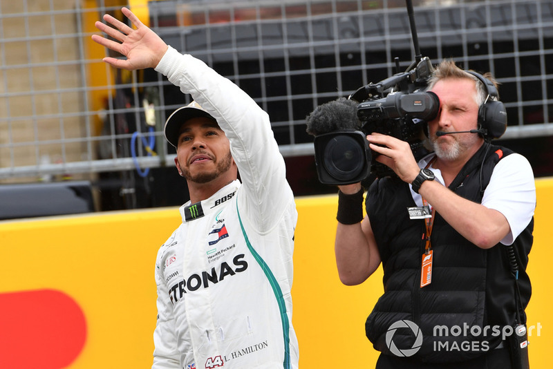 Pole sitter Lewis Hamilton, Mercedes-AMG F1 W09  celebrates in Parc Ferme 