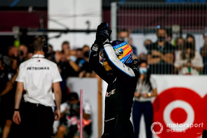 Tercer lugar Fernando Alonso, Alpine F1 en Parc Ferme