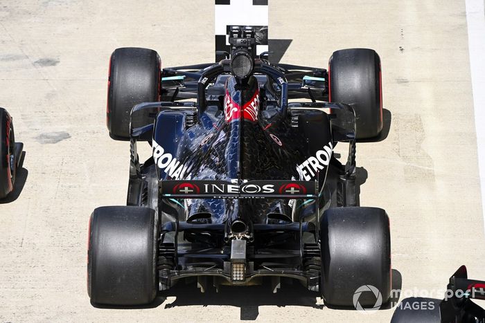 El monoplaza de Lewis Hamilton, Mercedes F1 W11 en Parc Ferme 