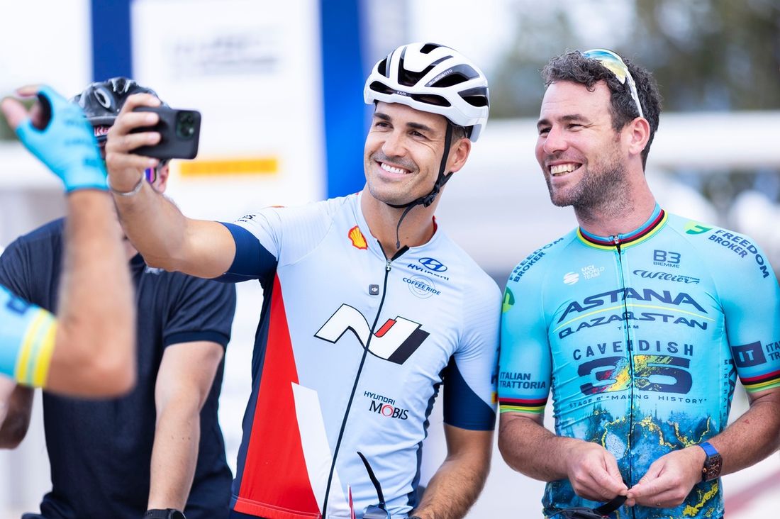 Dani Sordo, Hyundai World Rally Team, con Mark Cavendish