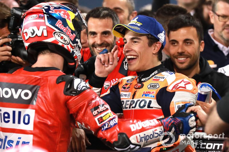 Andrea Dovizioso, Ducati Team, Marc Marquez, Repsol Honda Team in Parc ferme