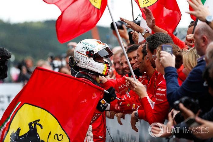 Sebastian Vettel, Ferrari, tras la victoria
