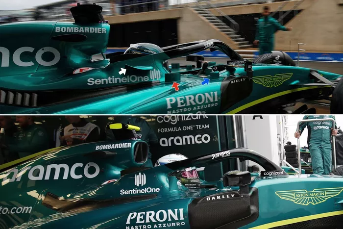 Comparación de las aletas de la cabina del Aston Martin AMR22
