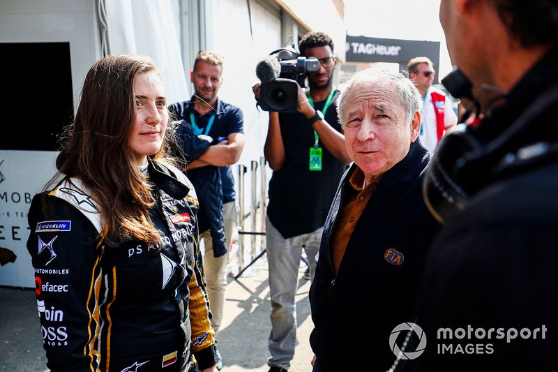 Jean Todt, FIA President talks to Tatiana Calderón, DS TECHEETAH