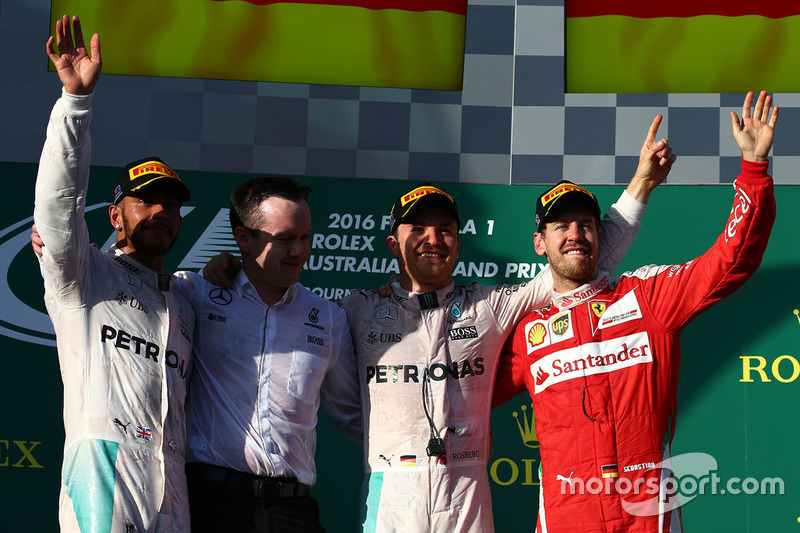 2016 - 1. Nico Rosberg 2. Lewis Hamilton 3. Sebastian Vettel