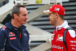 (L to R): Paul Monaghan, Red Bull Racing Chief Engineer with Sebastian Vettel, Ferrari