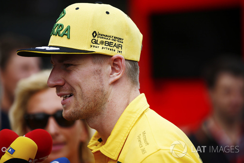 Nico Hulkenberg, Renault Sport F1 Team, speaks to the media