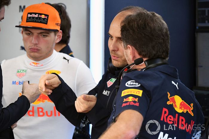 Max Verstappen, Red Bull Racing, Gianpiero Lambiase, ingeniero y Christian Horner