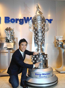 Indy 500 winner Takuma Sato, Andretti Autosport with the Borg-Warner Trophy