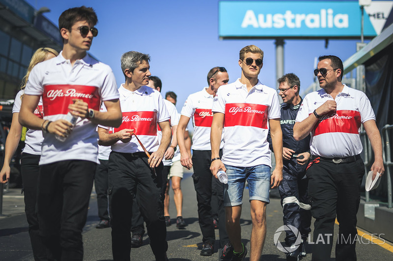 Charles Leclerc, Alfa Romeo Sauber F1 Team and Marcus Ericsson, Alfa Romeo Sauber F1 Team walk the track