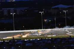 Denny Hamlin, Joe Gibbs Racing, Toyota Camry FedEx Cares, Jimmie Johnson, Hendrick Motorsports, Chevrolet Camaro Lowe's for Pros, Clint Bowyer, Stewart-Haas Racing, Chevrolet Camaro Haas 30 Years of the VF1 and Chase Elliott, Hendrick Motorsports, Chevrolet Camaro Hooters big wreck