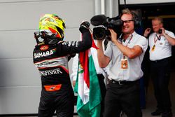 Sergio Perez, Sahara Force India F1 celebrates his third position in parc ferme