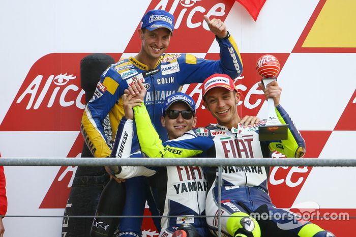 2008: 1. Valentino Rossi, 2. Jorge Lorenzo, 3. Colin Edwards