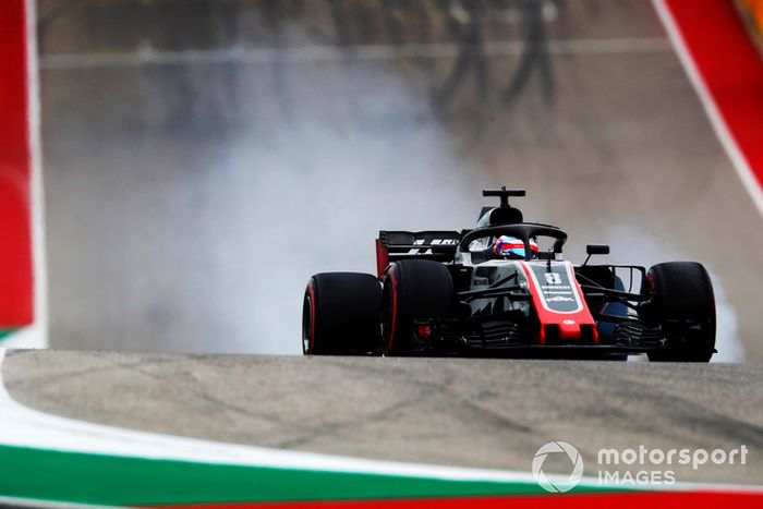 Romain Grosjean, Haas F1 Team VF-18, bloquea los frenos