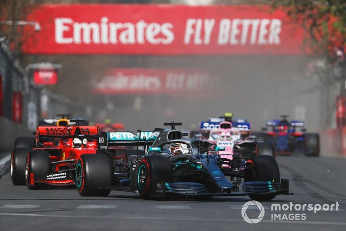 Lewis Hamilton, Mercedes AMG F1 W10,  Sebastian Vettel, Ferrari SF90, Lance Stroll, Racing Point RP19