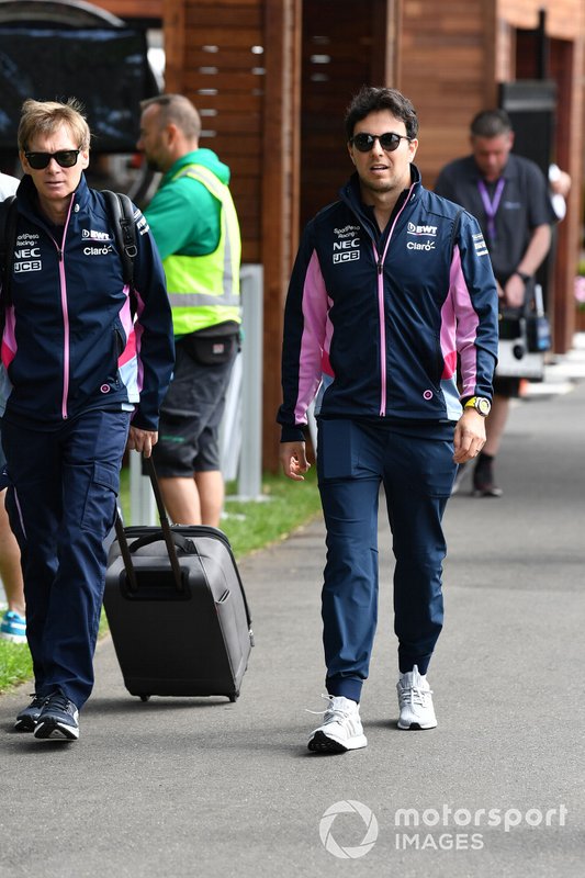Sergio Perez, Racing Point, arrives at the circuit