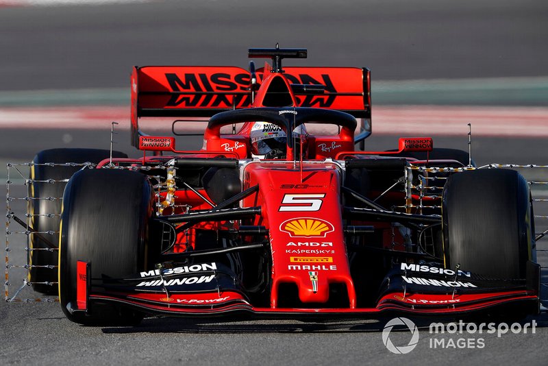 Sebastian Vettel, Ferrari SF90, con sensori aerodinamici