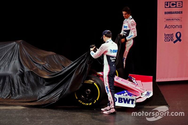 Sergio Perez, Racing Point, Lance Stroll, Racing Point, lors de la présentation de la livrée