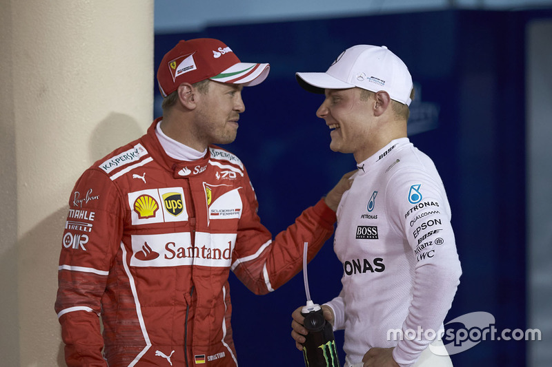 Polesitter: Valtteri Bottas, Mercedes AMG y tercer lugar Sebastian Vettel, Ferrari