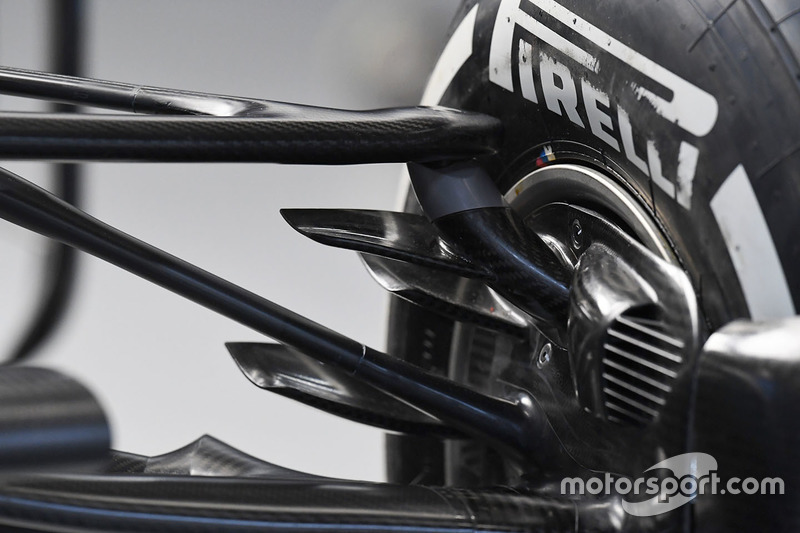 Mercedes W08 front suspension and brake duct detail