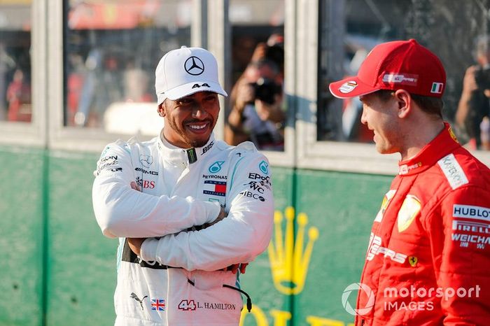 Lewis Hamilton, Mercedes AMG F1 y Sebastian Vettel, Ferrari