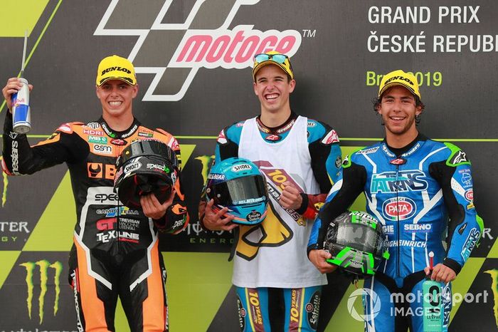 Podio: 1º Alex Márquez, 2º Fabio Di Giannantonio, 3º Enea Bastianini